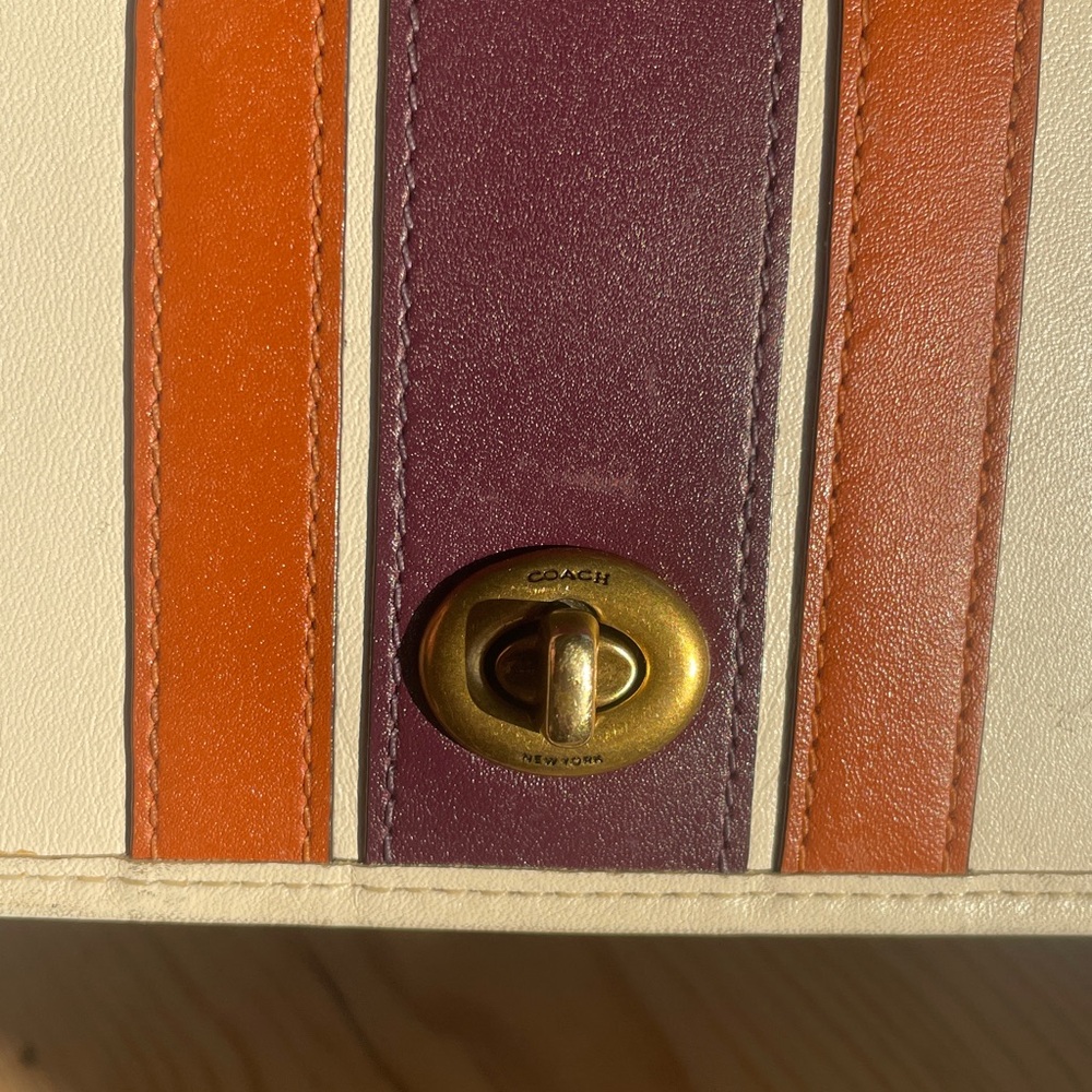 Coach Callie Leather Chain Clutch Crossbody Varsity Stripe Bag - Picture 2 of 10